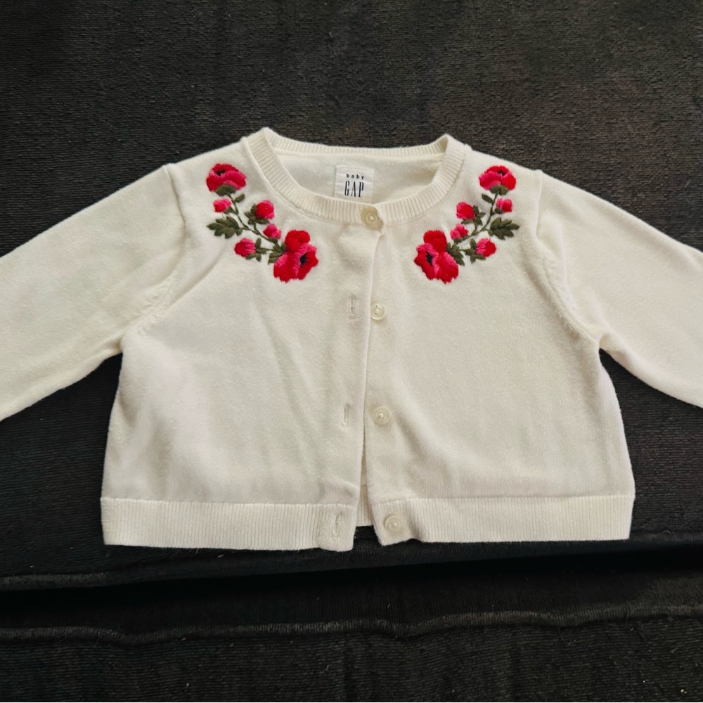 GAP Cream Cardigan with Pink Floral Design